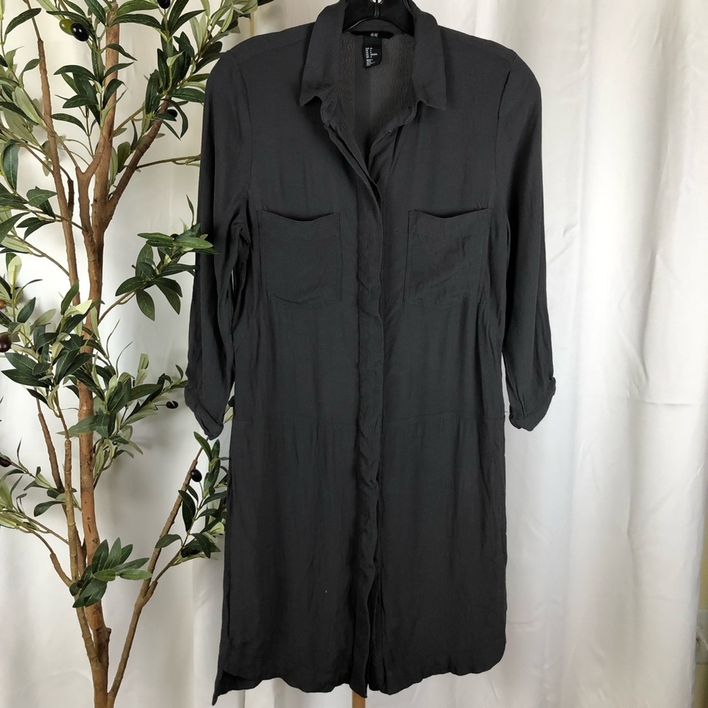 H&M Gray Textured Fabric Button Dress with Collar Sz 6 (DJ3)